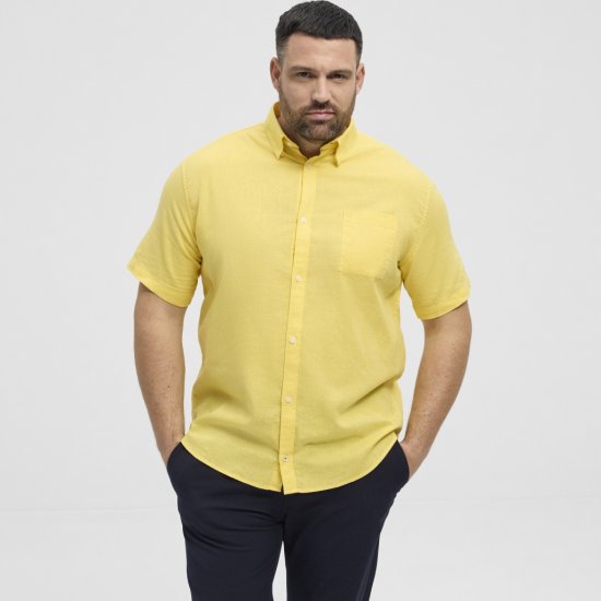 North Latitude Shirt Linen Cotton Short Sleeve Yellow - Skjorter - Skjorter til store mænd 2XL- 8XL