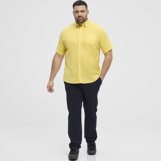 North Latitude Shirt Linen Cotton Short Sleeve Yellow - Skjorter - Skjorter til store mænd 2XL- 8XL