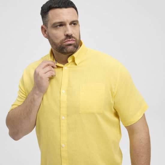 North Latitude Shirt Linen Cotton Short Sleeve Yellow - Skjorter - Skjorter til store mænd 2XL- 8XL