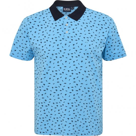 North Latitude Polo Pique Printed Turquoise - Polotrøjer - Polotrøjer 2XL-8XL