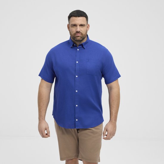 North Latitude Shirt Linen Cotton Short Sleeve Blue - Skjorter - Skjorter til store mænd 2XL- 8XL