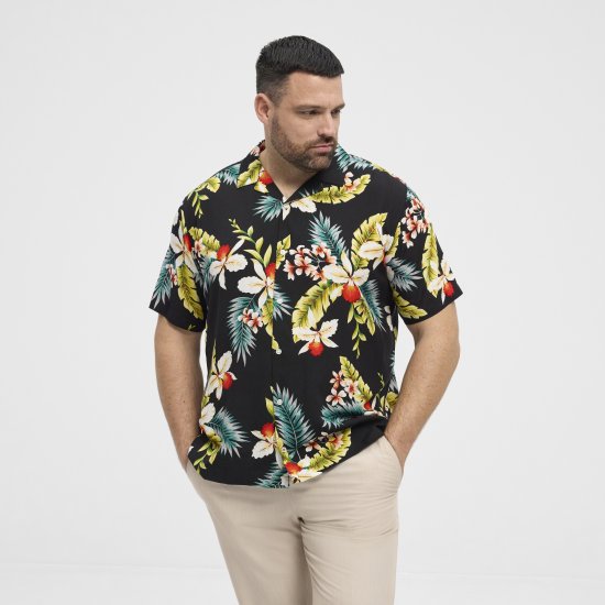 North Latitude Shirt Short Sleeve Printed Allover Black - Skjorter - Skjorter til store mænd 2XL- 8XL