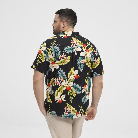 North Latitude Shirt Short Sleeve Printed Allover Black - Skjorter - Skjorter til store mænd 2XL- 8XL