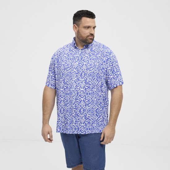 North Latitude Shirt Denim Printed Allover Blue - Skjorter - Skjorter til store mænd 2XL- 8XL