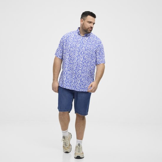 North Latitude Shirt Denim Printed Allover Blue - Skjorter - Skjorter til store mænd 2XL- 8XL