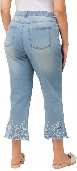 Ulla Popken Cropped Flared Eyelet Jeans Light Blue - Jeans & Bukser i Store Størrelser – Plus Size - 