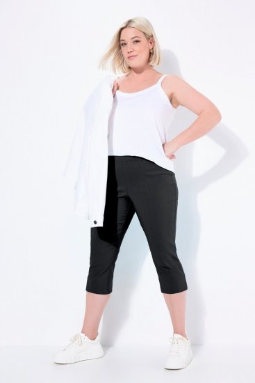 Ulla Popken Bengaline Elastic Waist Stretch Capri Pants Black - Stofbukser - Vide stofbukser til damer i plusstørrelse