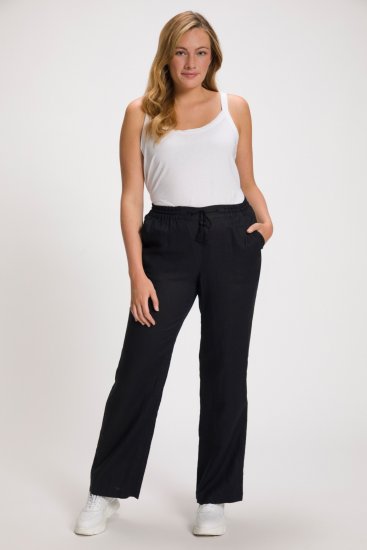 Ulla Popken Drawstring Elastic Waist Mary Fit Linen Pants Black - Jeans & Bukser i Store Størrelser – Plus Size - 