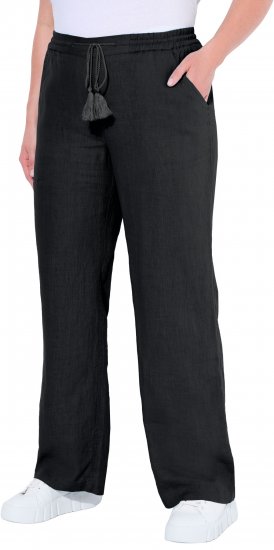 Ulla Popken Drawstring Elastic Waist Mary Fit Linen Pants Black - Jeans & Bukser i Store Størrelser – Plus Size - 