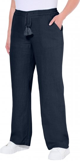 Ulla Popken Drawstring Elastic Waist Mary Fit Linen Pants Navy - Jeans & Bukser i Store Størrelser – Plus Size - 