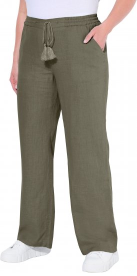 Ulla Popken Drawstring Elastic Waist Mary Fit Linen Pants Loden Green - Jeans & Bukser i Store Størrelser – Plus Size - 