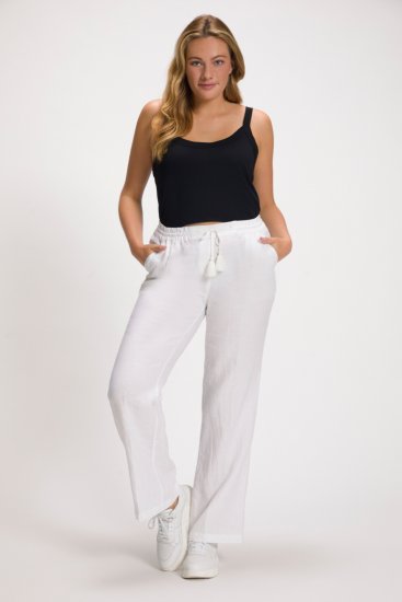 Ulla Popken Drawstring Elastic Waist Mary Fit Linen Pants Snow White - Jeans & Bukser i Store Størrelser – Plus Size - 