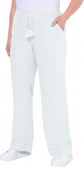 Ulla Popken Drawstring Elastic Waist Mary Fit Linen Pants Snow White - Jeans & Bukser i Store Størrelser – Plus Size - 