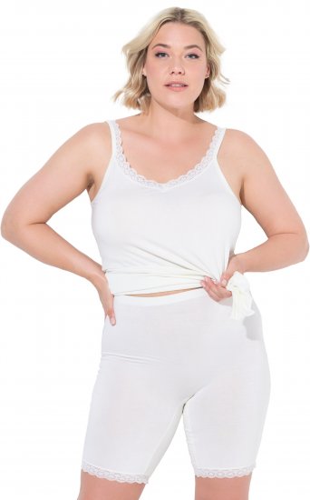 Ulla Popken Lace Hem Stretch Viscose Knit Bicycle Length Lounge Shorts White - Jeans & Bukser i Store Størrelser – Plus Size - 