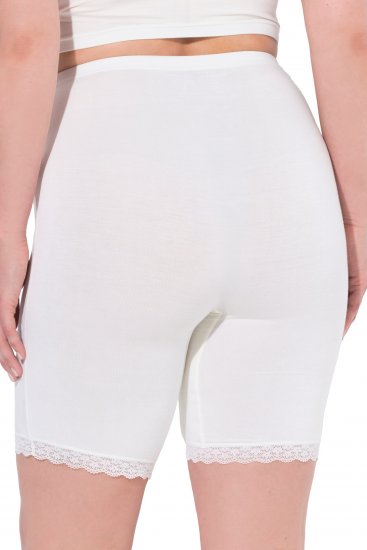 Ulla Popken Lace Hem Stretch Viscose Knit Bicycle Length Lounge Shorts White - Jeans & Bukser i Store Størrelser – Plus Size - 