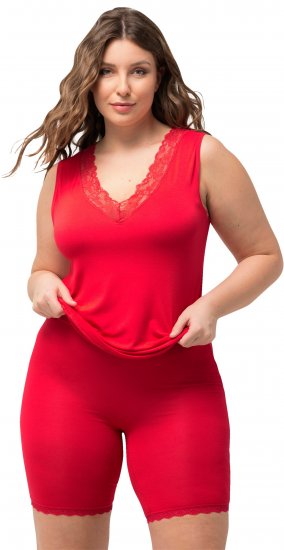 Ulla Popken Lace Hem Stretch Viscose Knit Bicycle Length Lounge Shorts Red - Jeans & Bukser i Store Størrelser – Plus Size - 