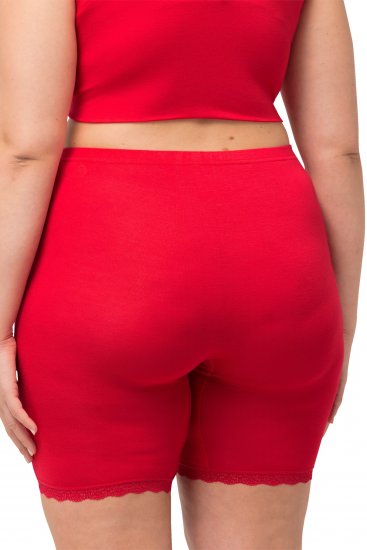 Ulla Popken Lace Hem Stretch Viscose Knit Bicycle Length Lounge Shorts Red - Jeans & Bukser i Store Størrelser – Plus Size - 
