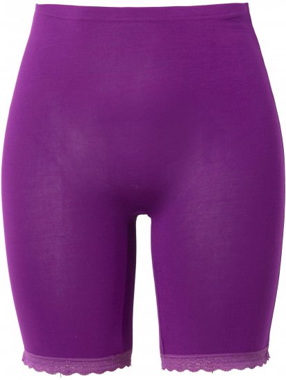 Ulla Popken Lace Hem Stretch Viscose Knit Bicycle Length Lounge Shorts Purple - Jeans & Bukser i Store Størrelser – Plus Size - 