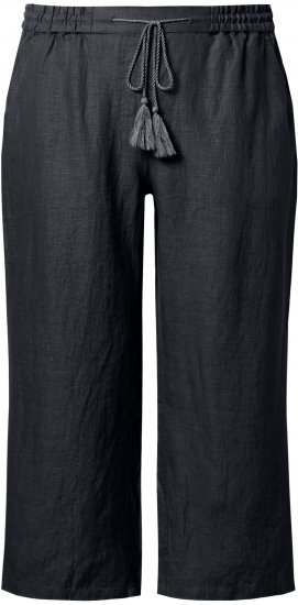 Ulla Popken Cool Linen Elastic Waist Capri Pants Black - Jeans & Bukser i Store Størrelser – Plus Size - 