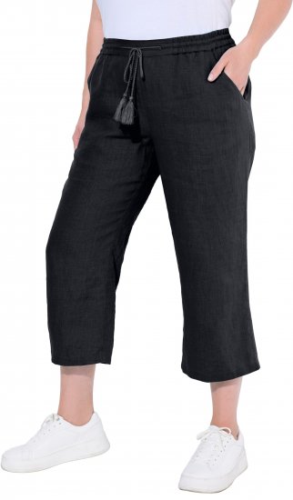 Ulla Popken Cool Linen Elastic Waist Capri Pants Black - Jeans & Bukser i Store Størrelser – Plus Size - 