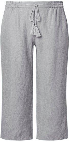 Ulla Popken Cool Linen Elastic Waist Capri Pants Light Grey Melange - Jeans & Bukser i Store Størrelser – Plus Size - 