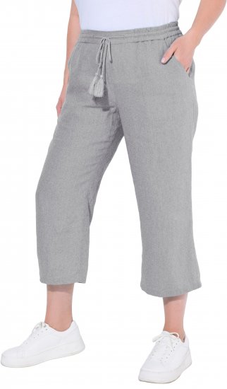 Ulla Popken Cool Linen Elastic Waist Capri Pants Light Grey Melange - Jeans & Bukser i Store Størrelser – Plus Size - 