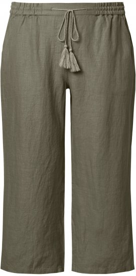 Ulla Popken Cool Linen Elastic Waist Capri Pants Loden Green - Jeans & Bukser i Store Størrelser – Plus Size - 