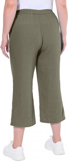 Ulla Popken Cool Linen Elastic Waist Capri Pants Loden Green - Jeans & Bukser i Store Størrelser – Plus Size - 
