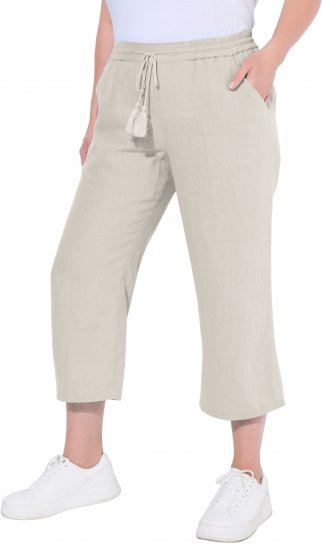 Ulla Popken Cool Linen Elastic Waist Capri Pants Brown - Jeans & Bukser i Store Størrelser – Plus Size - 