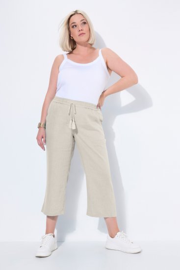 Ulla Popken Cool Linen Elastic Waist Capri Pants Brown - Jeans & Bukser i Store Størrelser – Plus Size - 