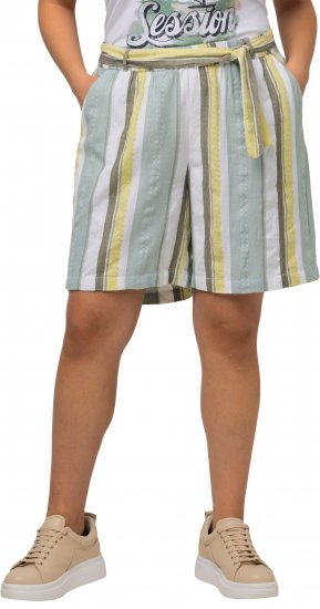 Ulla Popken Striped Wide Leg Elastic Waistband Shorts White - Jeans & Bukser i Store Størrelser – Plus Size - 