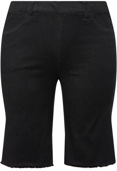 Ulla Popken Frayed Hemline Elastic Waistband Bermuda Shorts Black - Jeans & Bukser i Store Størrelser – Plus Size - 