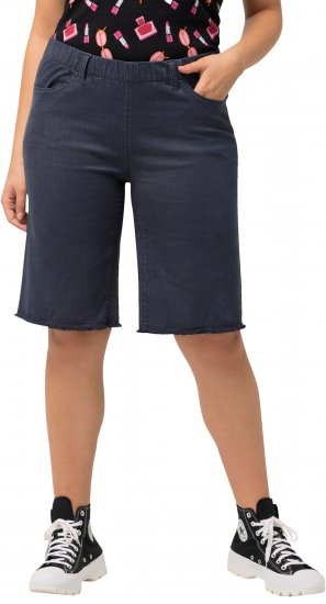 Ulla Popken Frayed Hemline Elastic Waistband Bermuda Shorts Navy - Jeans & Bukser i Store Størrelser – Plus Size - 