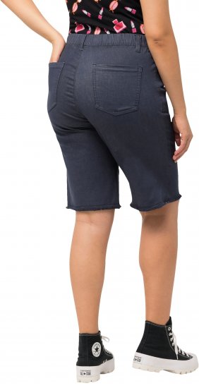 Ulla Popken Frayed Hemline Elastic Waistband Bermuda Shorts Navy - Jeans & Bukser i Store Størrelser – Plus Size - 