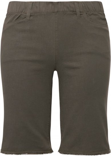 Ulla Popken Frayed Hemline Elastic Waistband Bermuda Shorts Loden Green - Jeans & Bukser i Store Størrelser – Plus Size - 