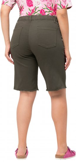 Ulla Popken Frayed Hemline Elastic Waistband Bermuda Shorts Loden Green - Jeans & Bukser i Store Størrelser – Plus Size - 
