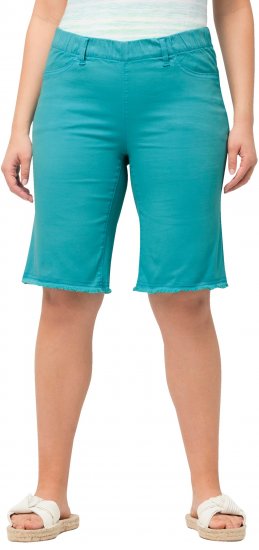 Ulla Popken Frayed Hemline Elastic Waistband Bermuda Shorts Bright Turquoise - Jeans & Bukser i Store Størrelser – Plus Size - 