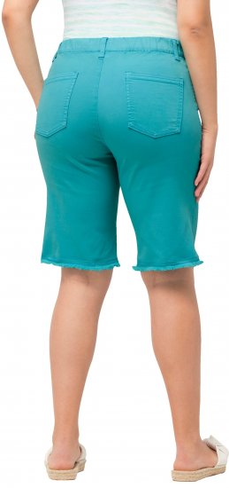Ulla Popken Frayed Hemline Elastic Waistband Bermuda Shorts Bright Turquoise - Jeans & Bukser i Store Størrelser – Plus Size - 