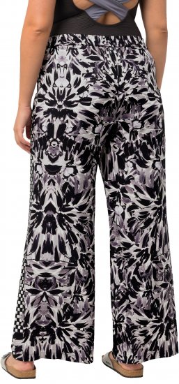 Ulla Popken Checkered Floral Elastic Waist Palazzo Paints Black - Jeans & Bukser i Store Størrelser – Plus Size - Jeans & bukser, EU 42-70