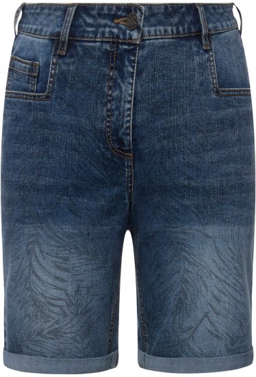 Ulla Popken Palm Print Denim Bermuda Shorts Blue Denim - Jeans & Bukser i Store Størrelser – Plus Size - 