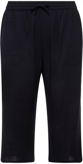 Ulla Popken Cropped Linen Blend Elastic Waist Pants Navy - Jeans & Bukser i Store Størrelser – Plus Size - 