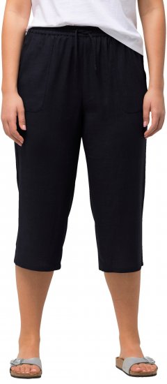 Ulla Popken Cropped Linen Blend Elastic Waist Pants Navy - Jeans & Bukser i Store Størrelser – Plus Size - 