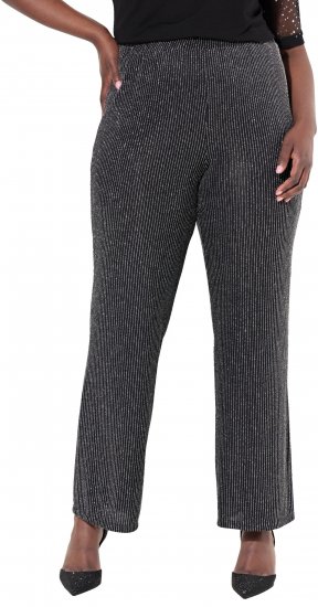 Ulla Popken Sparkling Pinstripe Elastic Waist Pants Black - Jeans & Bukser i Store Størrelser – Plus Size - 