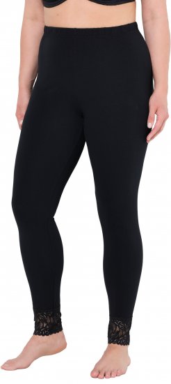 Ulla Popken Lace Trim Leggings Black - Jeans & Bukser i Store Størrelser – Plus Size - 