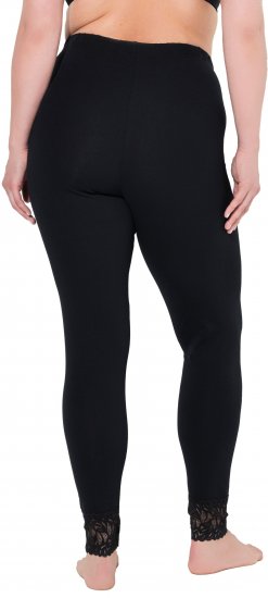 Ulla Popken Lace Trim Leggings Black - Jeans & Bukser i Store Størrelser – Plus Size - 