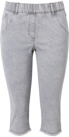 Ulla Popken Denim Fringed Hem Capris Grey - Jeans & Bukser i Store Størrelser – Plus Size - 