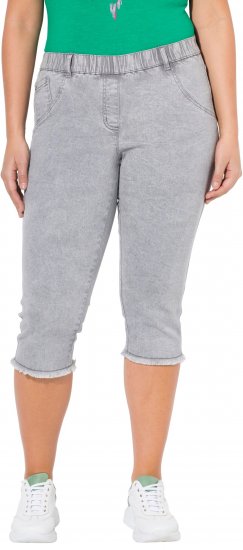 Ulla Popken Denim Fringed Hem Capris Grey - Jeans & Bukser i Store Størrelser – Plus Size - 