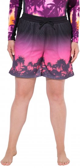 Ulla Popken Active Wide Leg Elastic Waist Palm Tree Pattern Mesh Shorts Black - Jeans & Bukser i Store Størrelser – Plus Size - Jeans & bukser, EU 42-70