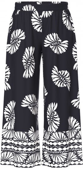 Ulla Popken Fossil Print Elastic Waist Palazzo Pants Black - Jeans & Bukser i Store Størrelser – Plus Size - 