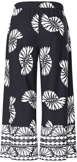 Ulla Popken Fossil Print Elastic Waist Palazzo Pants Black - Jeans & Bukser i Store Størrelser – Plus Size - 